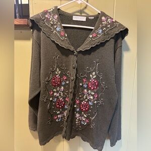 Vintage Carolyn Taylor Cardigan with Floral Embroidery